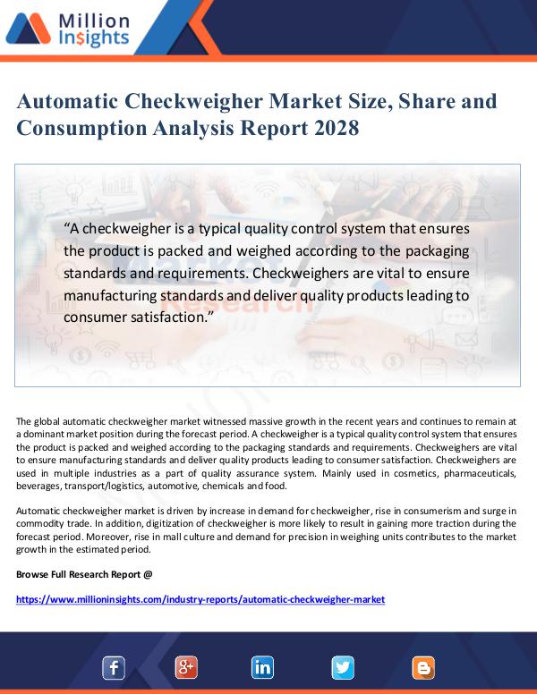 Global Research Automatic Checkweigher Market Size, Share and Cons