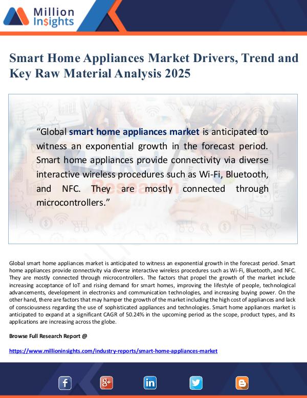 Global Research Smart Home Appliances Market Drivers and Key Raw M