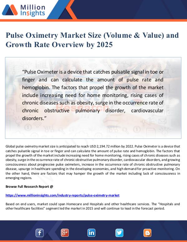 Global Research Pulse Oximetry Market Size and Growth Rate  by 202
