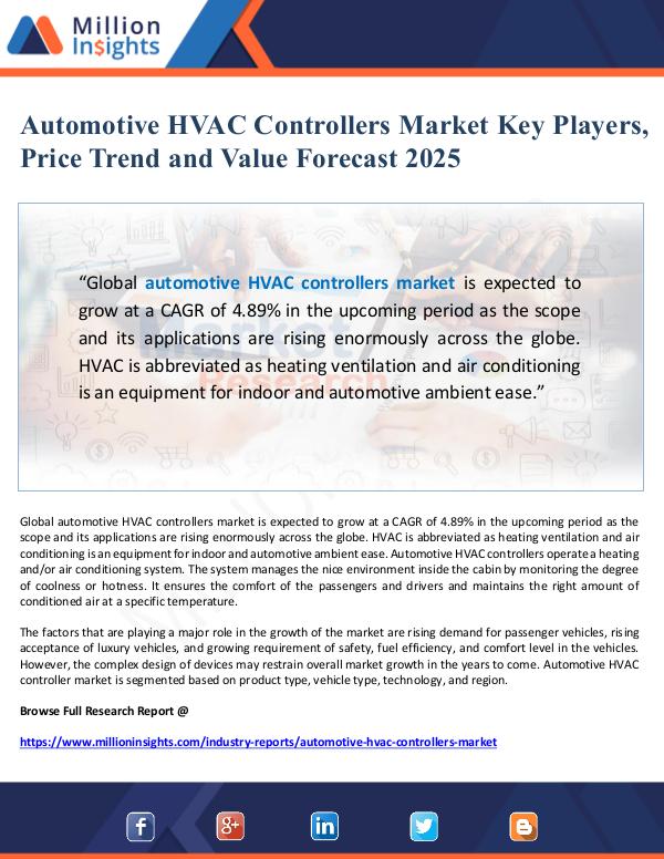 Global Research Automotive HVAC Controllers Market Value Forecast