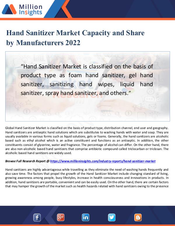 Hand Sanitizer Market Capacity and Share by 2021