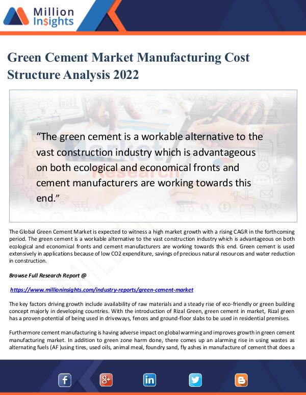 Green Cement Market Manufacturing Cost Analysis
