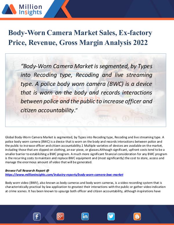 Body-Worn Camera Market Sales, Ex-factory Price