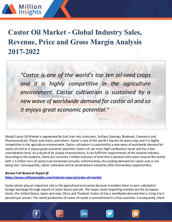 Castor Oil Market - Global Industry Sales, Revenue