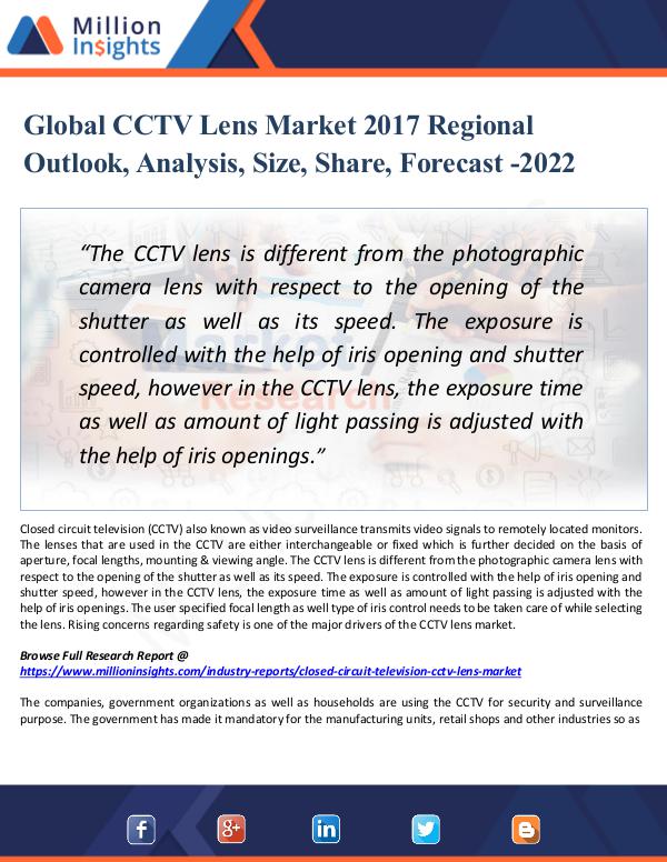 CCTV Lens Market Forecast and CAGR 2017-2022