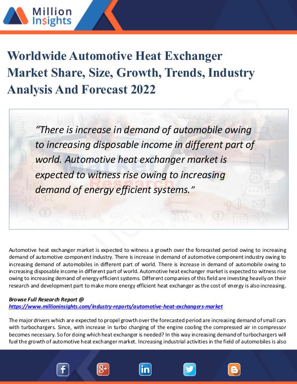 Automotive Heat Exchanger Market 2022 - Trends