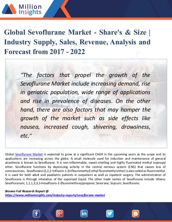 Market Updates Global Sevoflurane Market - Share's & Size 2022
