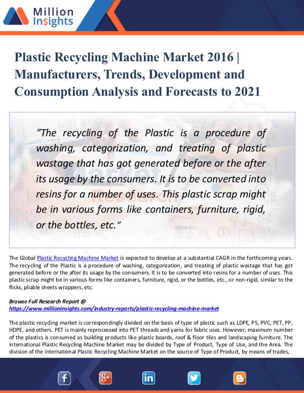Plastic Recycling Machine Market Technology 2021