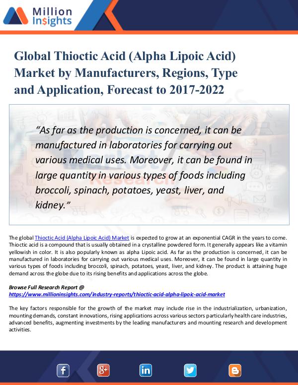 Global Thioctic Acid (Alpha Lipoic Acid) Industry