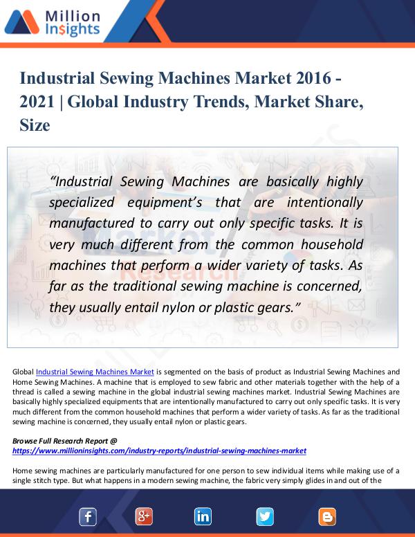Industrial Sewing Machines Market Report Forecast