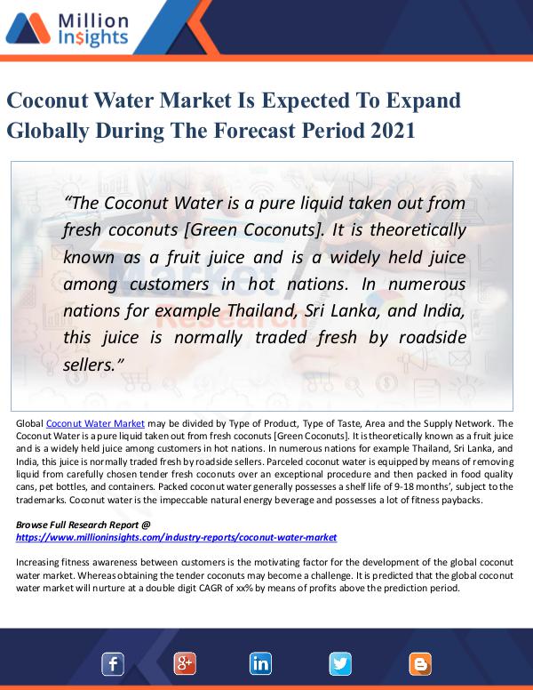Market Updates Coconut Water Market Report Analysis 2021