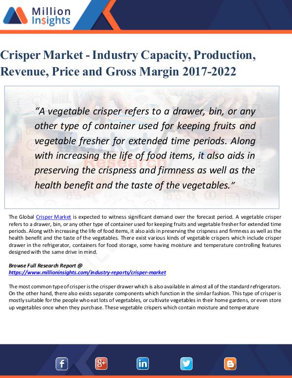 Crisper Market -Industry Capacity, Production 2022