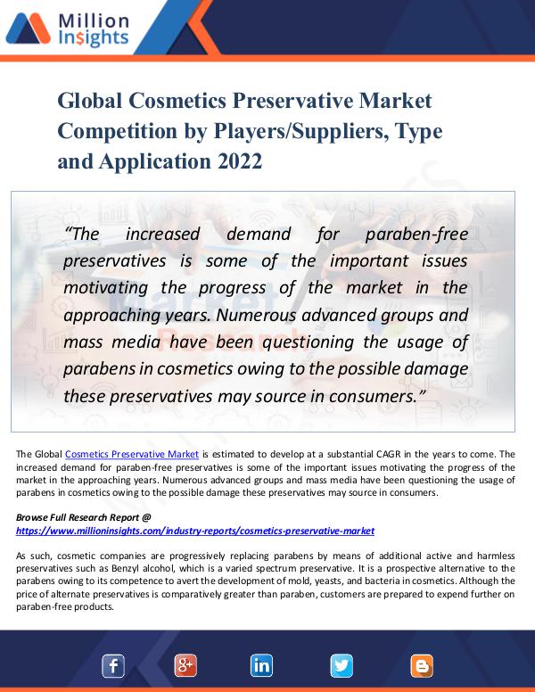 Cosmetics Preservative Market Competition by 2022