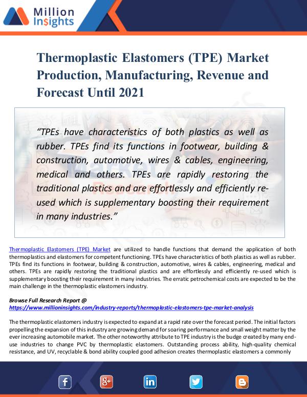 Thermoplastic Elastomers (TPE) Market Production
