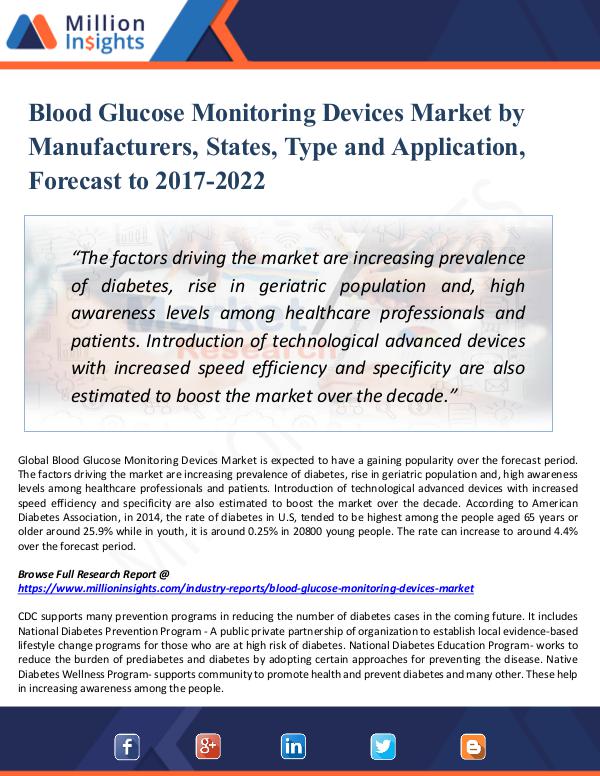 Market New Research Blood Glucose Monitoring Devices Market by 2022
