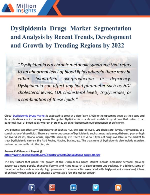 Market New Research Dyslipidemia Drugs Market Segmentation by 2022