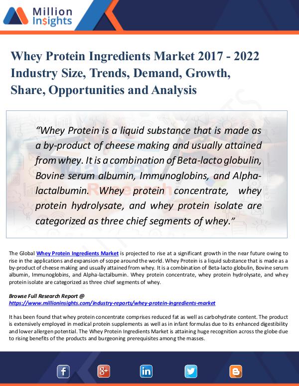 Whey Protein Ingredients Market 2017 - 2022 Trend