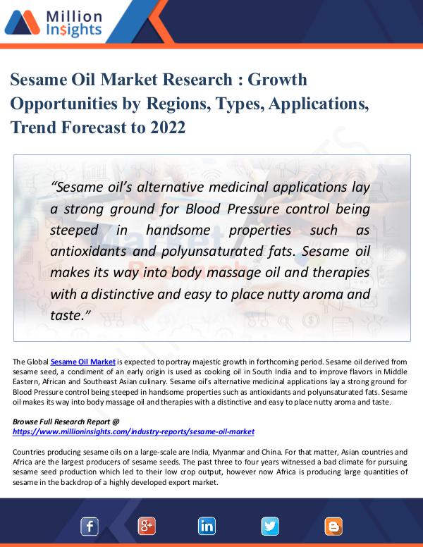 Market New Research Sesame Oil Market Research - Growth Opportunities