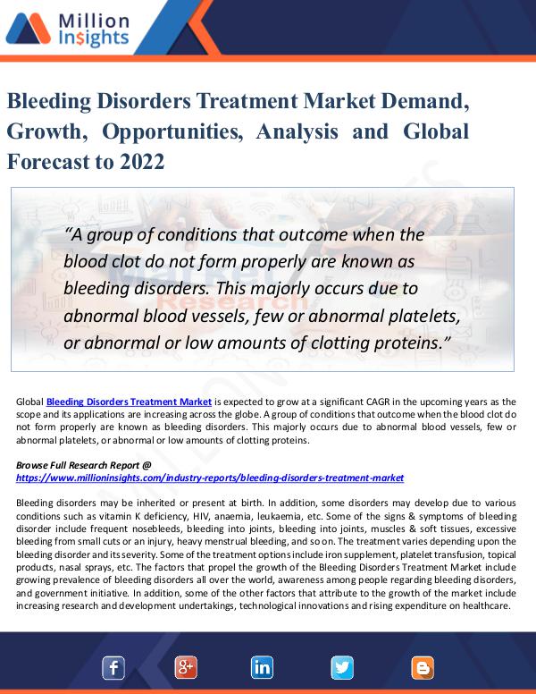 Bleeding Disorders Treatment Market Demand, Growth