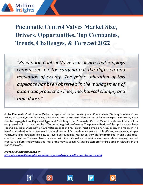Market New Research Pneumatic Control Valves Market Size, Drivers 2022