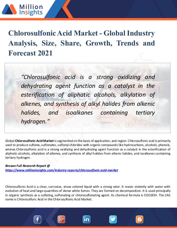 Market New Research Chlorosulfonic Acid Market - Global Industry 2021