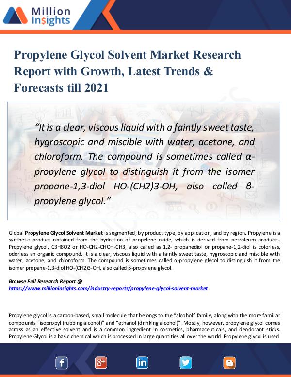 Market New Research Propylene Glycol Solvent Market Report 2021
