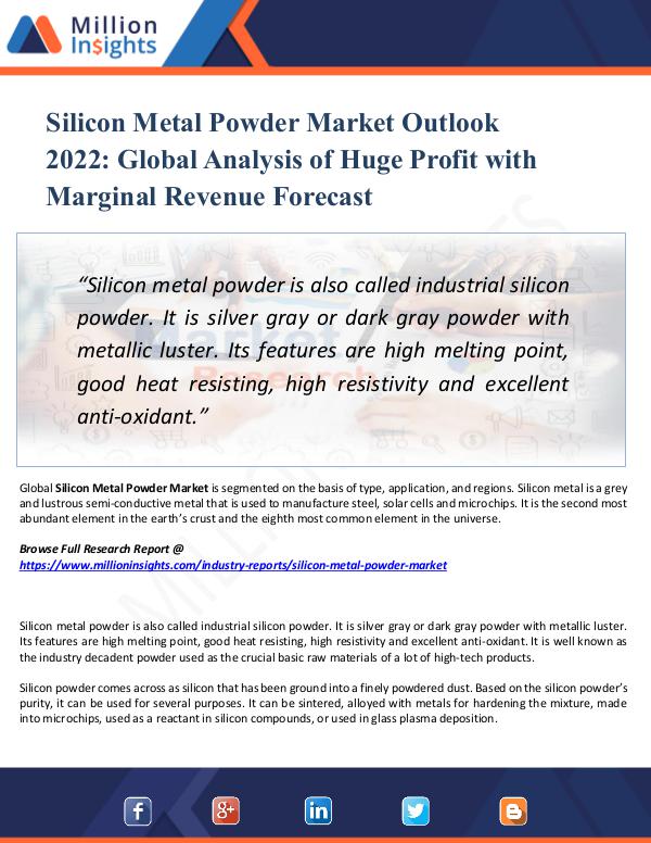 Silicon Metal Powder Market Outlook 2022- Growth