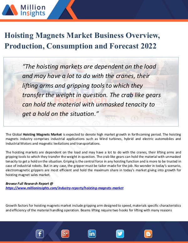 Hoisting Magnets Market Business Overview, 2022
