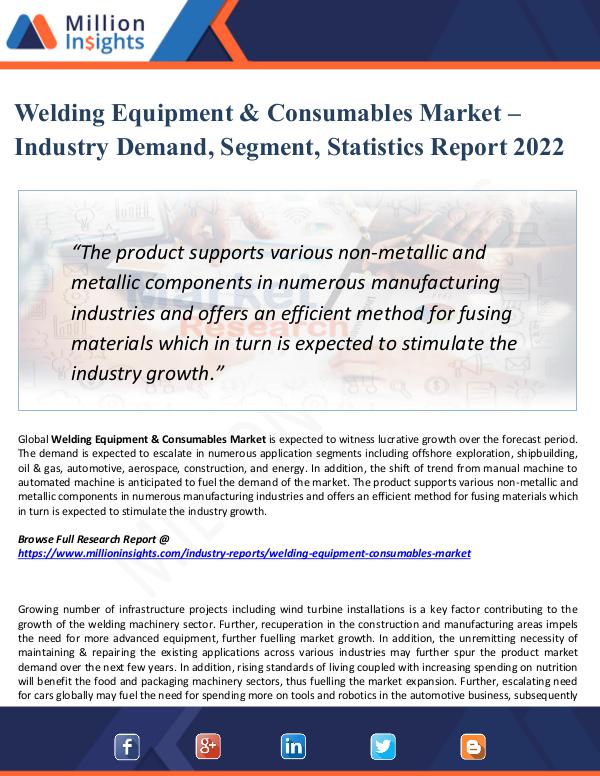 Welding Equipment & Consumables Market - 2022