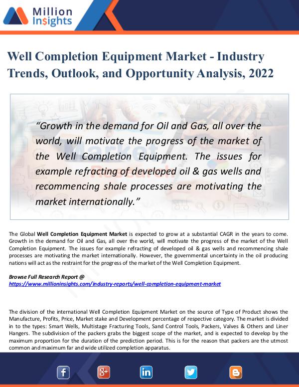 Market New Research Well Completion Equipment Market - Industry 2022