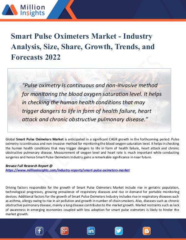 Smart Pulse Oximeters Market Analysis Report 2022