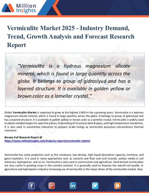 Market Research Analysis Vermiculite Market 2025 - Industry Demand, Trend,