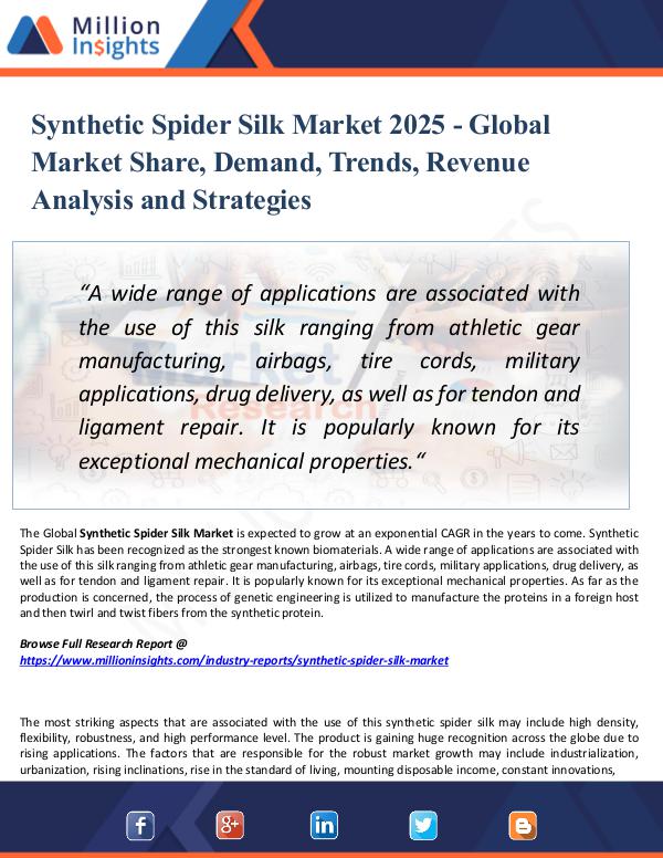 Market Research Analysis Synthetic Spider Silk Market 2025 - Global Market