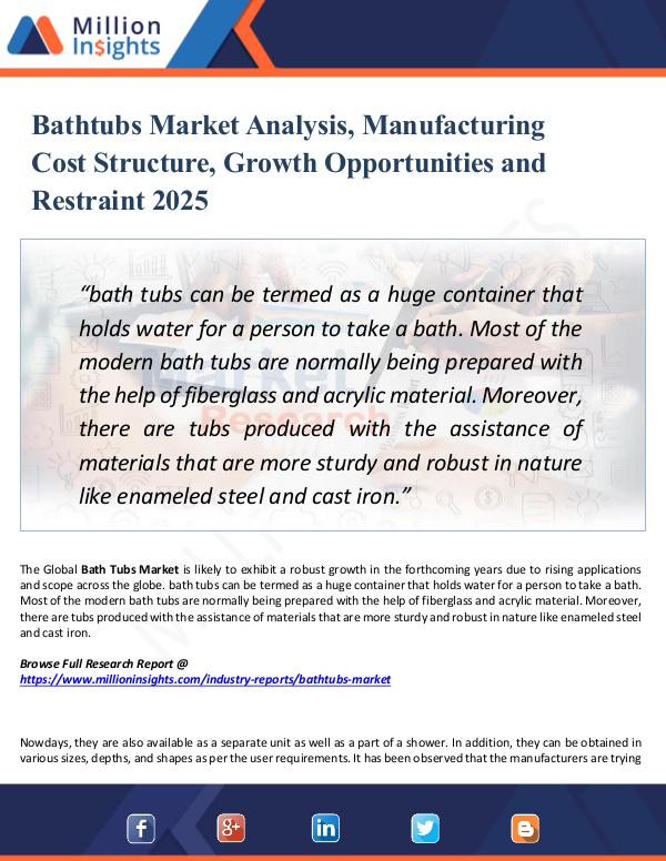 Market Research Analysis Bathtubs Market Analysis, Manufacturing Cost 2025