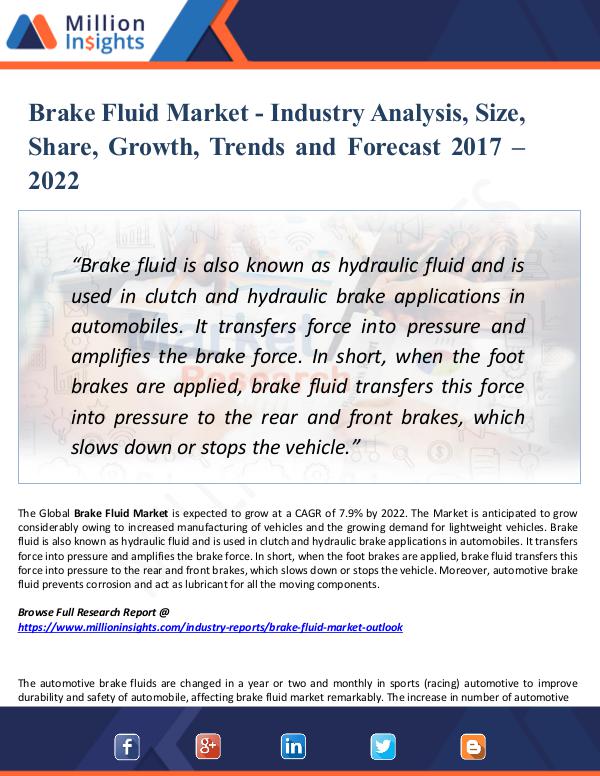 Market Research Analysis Brake Fluid Market - Industry Analysis, Size,Share