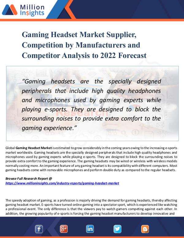 Market Research Analysis Gaming Headset Market Supplier,Competition by 2022