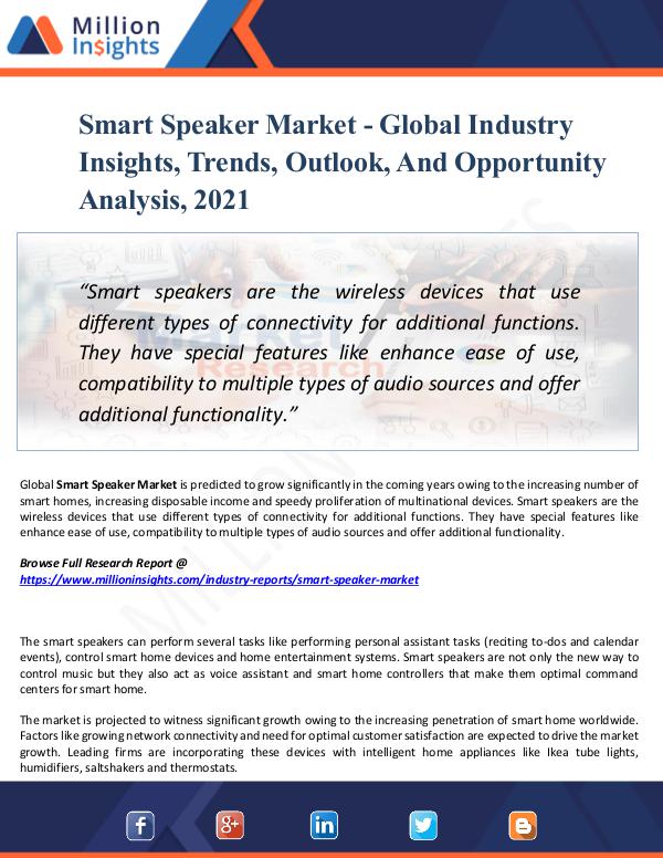 Market Research Analysis Smart Speaker Market - Global Industry Insights