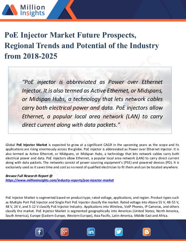 Market Research Analysis PoE Injector Market Future Prospects, Regional