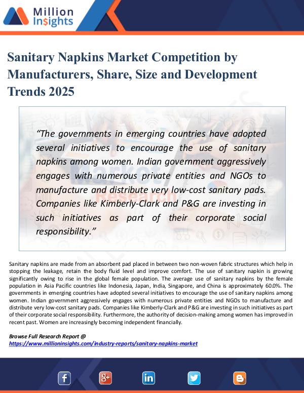Market Research Analysis Sanitary Napkins Market Competition by Manufacture