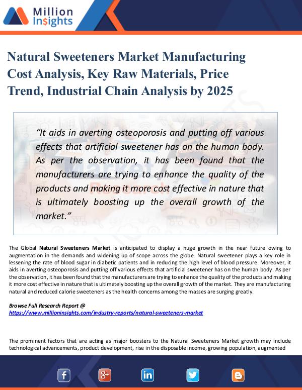 Natural Sweeteners Market Manufacturing Cost