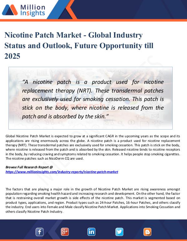 Market Research Analysis Nicotine Patch Market - Global Industry Status