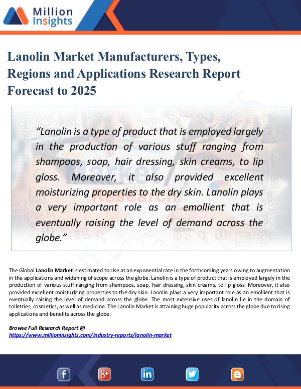 Market New Research Lanolin Market Manufacturers, Types, Regions 2025