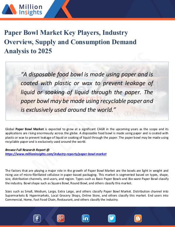 Paper Bowl Market Key Players, Industry Overview