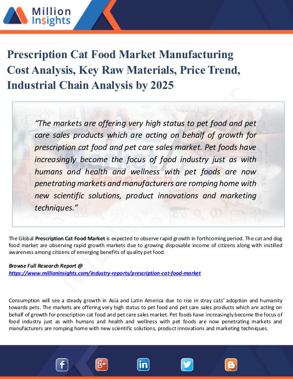 Prescription Cat Food Market Manufacturing Cost