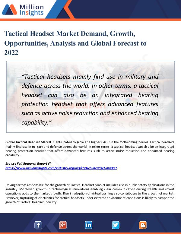 Tactical Headset Market Demand, Growth, by 2022