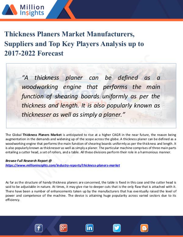 Market Share's Thickness Planers Market Manufacturers, Suppliers