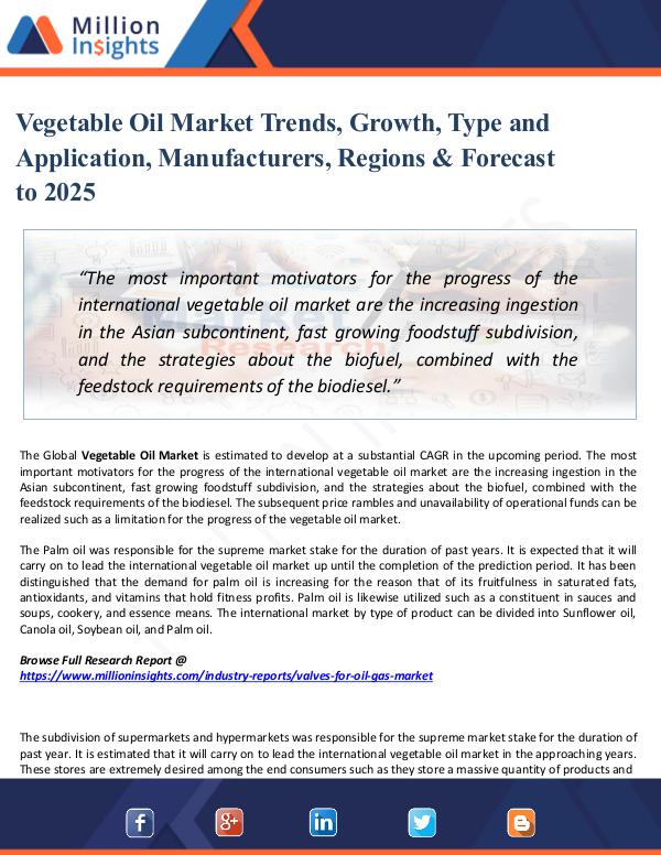 Vegetable Oil Market Trends, Growth, Type 2025