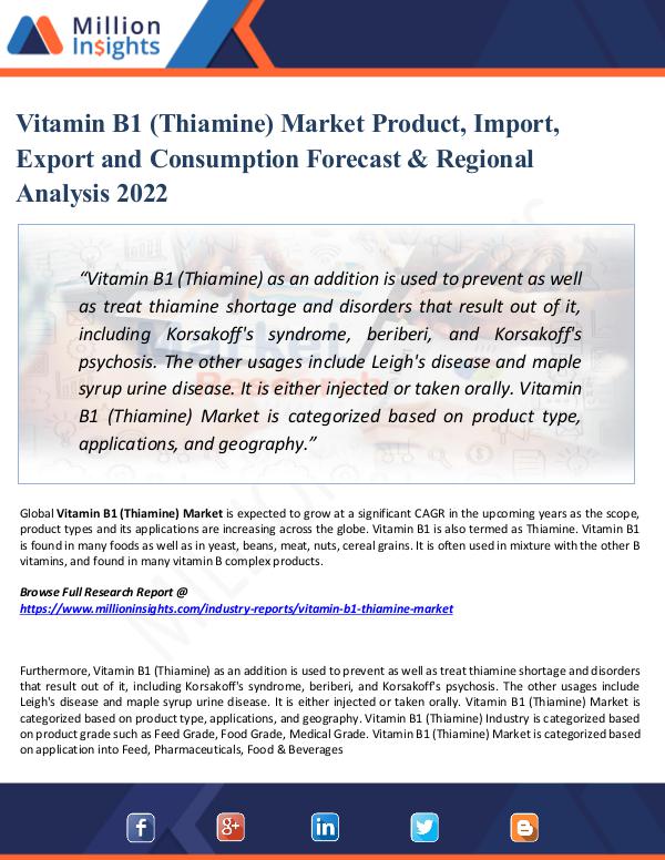 Vitamin B1 (Thiamine) Market Product, Import, 2022