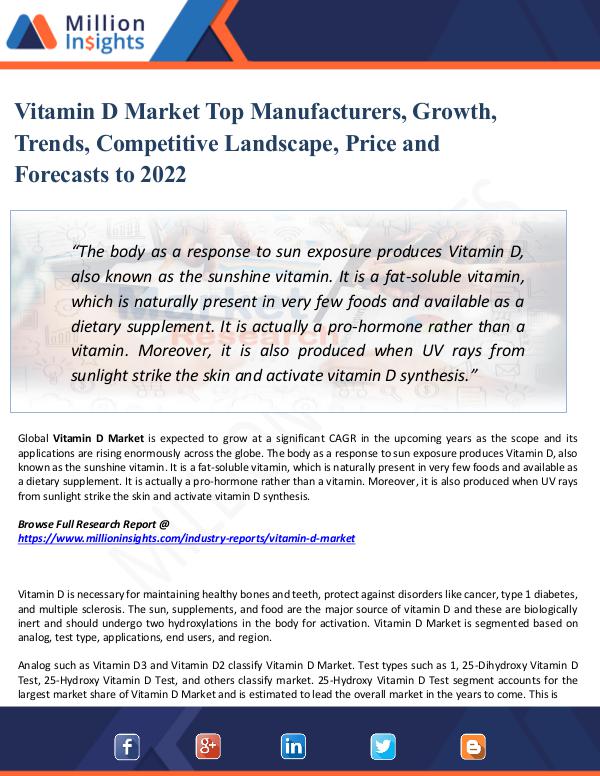 Market Share's Vitamin D Market Top Manufacturers, Growth, Trends