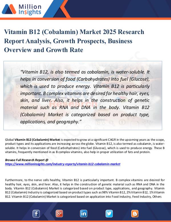 Vitamin B12 (Cobalamin) Market 2025 Research